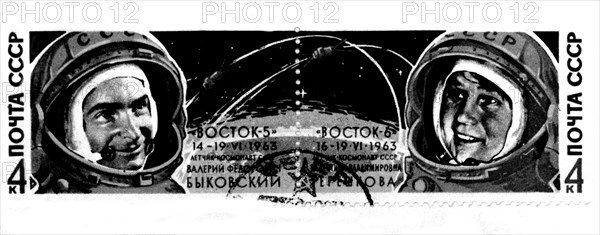 Postage stamp celebrating the conquest of space