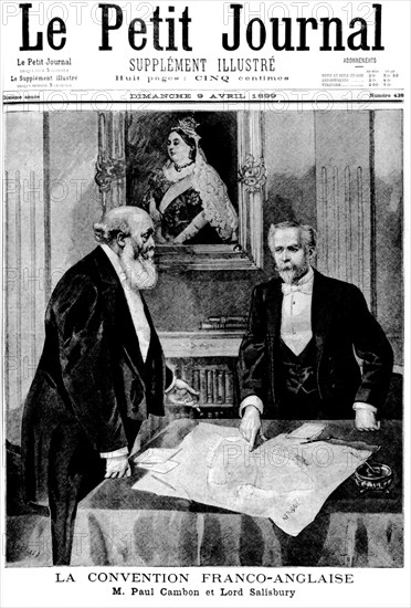 The Franco-English agreement. Paul Cambon and Lord Salisbury. In "Le Petit Journal"