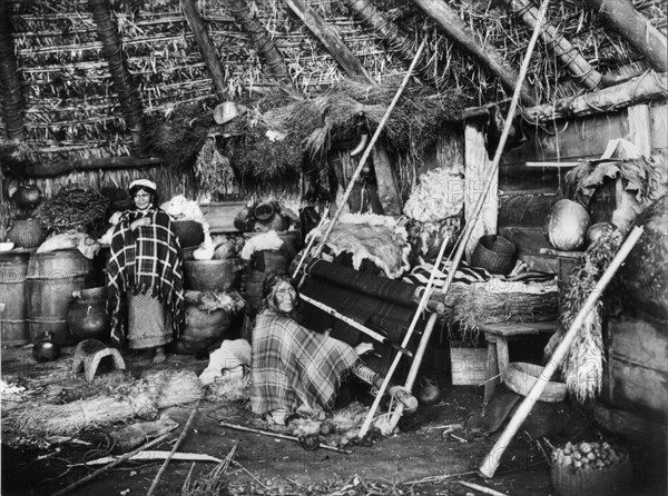 South of Chile, Araucans tribe, women weaving