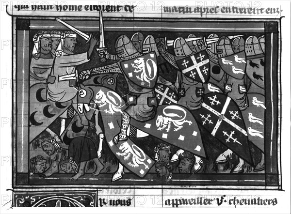 The Romance of Godefroy de Bouillon, first crudade. Battle between Crusaders and Saracens.