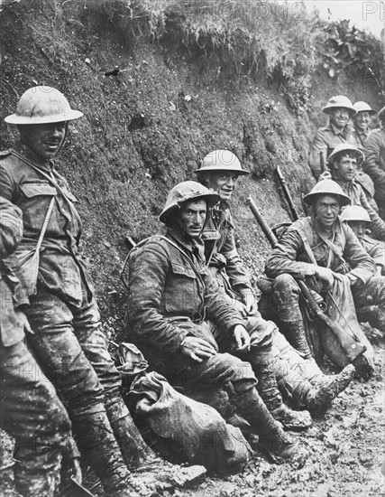 English soldiers in the trenches on the Somme
