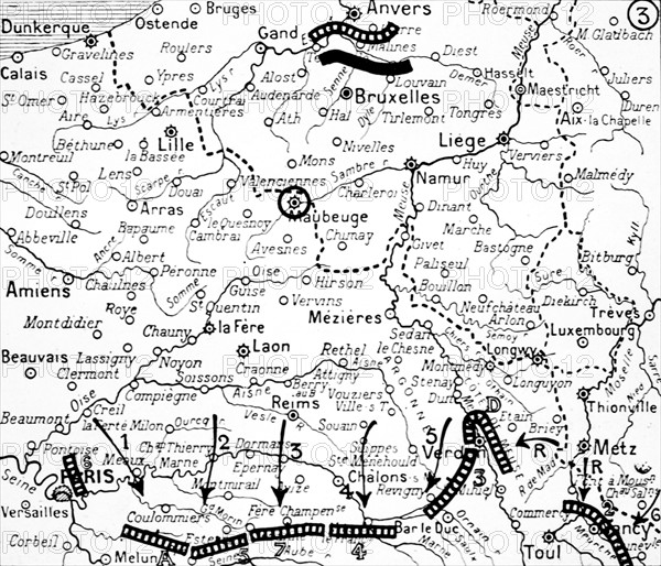 Carte de la situation des armées le 5 septembre 1914