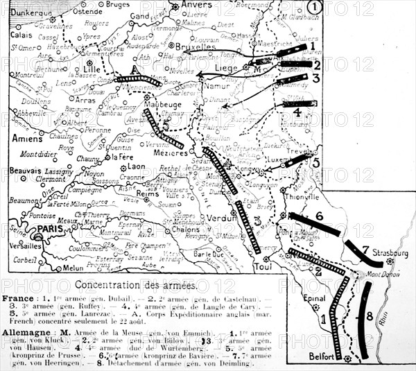 Carte de la concentration des armées en 1914