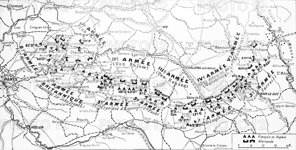 Carte de la situation des armées le 8 septembre 1914