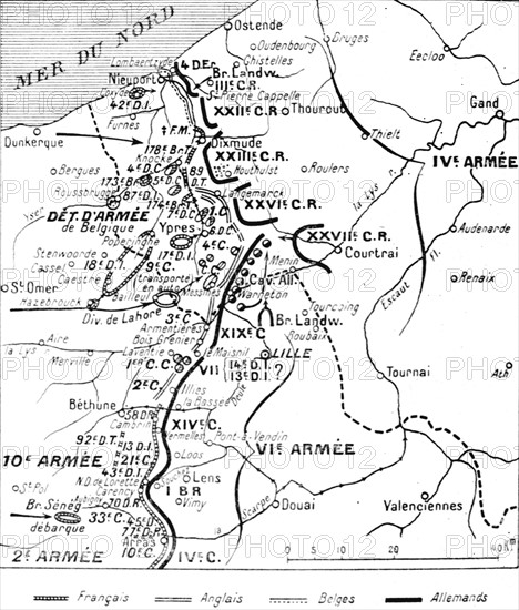 Carte des fronts franco-anglo-belge et allemand