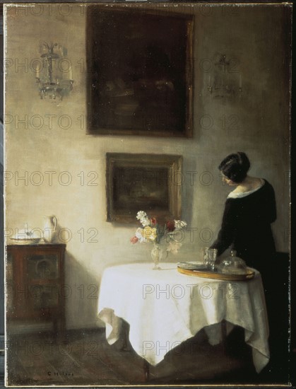 Holsoe, Femme et nature morte de fleurs