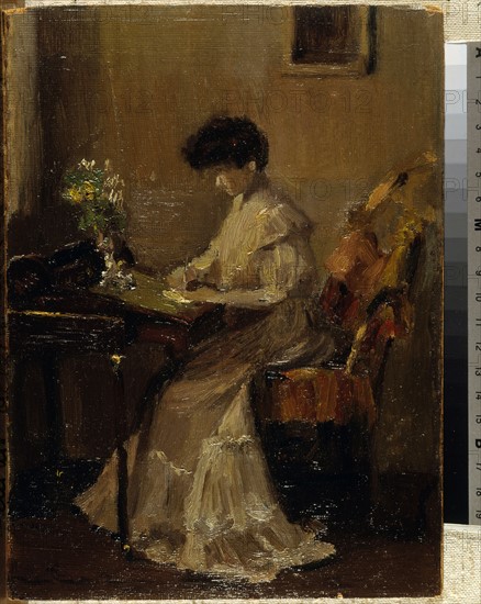 Clausen, Femme à un bureau et bouquet de fleurs