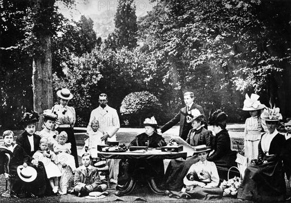 Queen Victoria surrounded by her entire family at Osborne House.