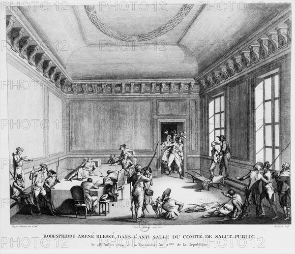 Robespierre brought wounded into the meeting hall of the Comite du Salut Public