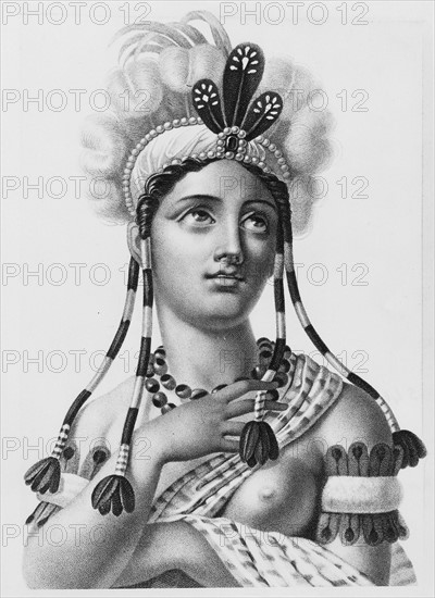 Romanticized portrait bust of an Indian woman