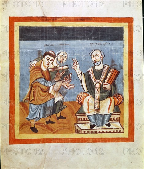 Albinus et Raban Maur offrant leur ouvrage à Octave