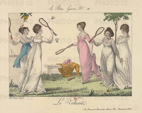 Bosio, Young women playing badminton in a garden