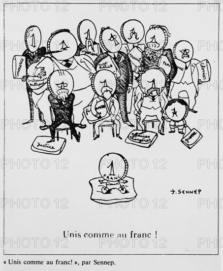 French caricature about the crisis of the Franc