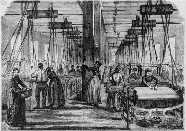 Women working in a textile mill in the Vosges region