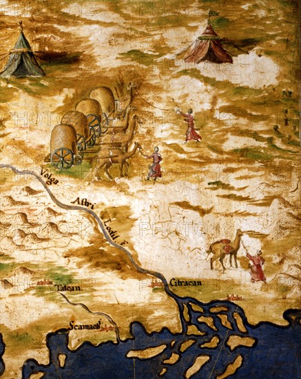 Bonsignori, Map of the Volga River Delta and the Silk Road