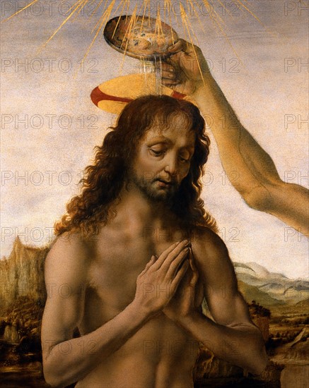 Verrocchio and Da Vinci, The Baptism of Christ (detail)