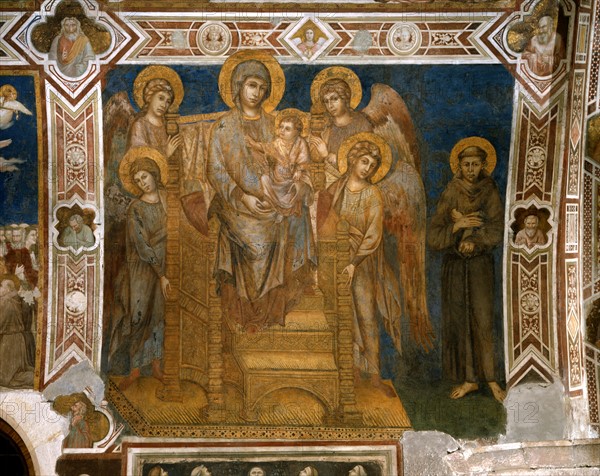 Cimabue, Madonna enthroned with Child surrounded by Saint Francis and Angels