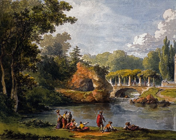 Petit Trianon à Versailles : vue du Belvédère et du rocher (détail)