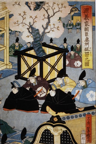 Yoshimori, Nobles and officials in the courtyard of the Shogon Palace