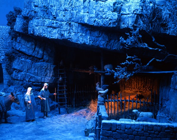 The arrival of Mary and Joseph to the cave in Bethlehem