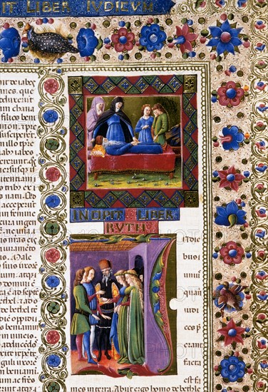 Bible of Borso d'Este, Incipit of the Book of Ruth (detail)