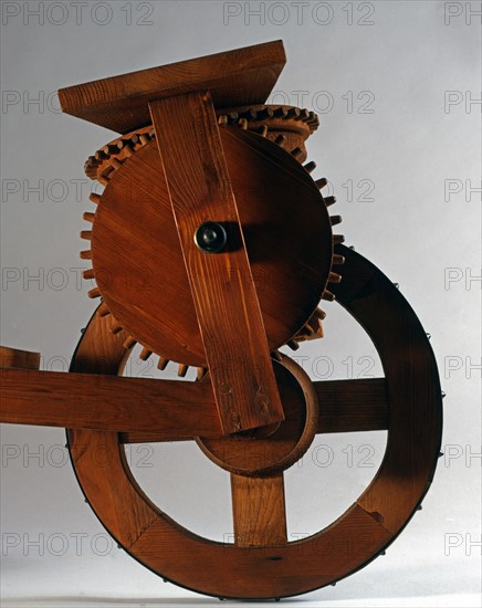 Maquette d'une machine dessinée par Léonard de Vinci (détail)