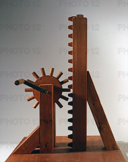 Maquette d'une machine dessinée par Léonard de Vinci