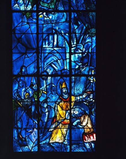 Chagall, Stained glass depicting the Baptism of Clovis by Saint Remi