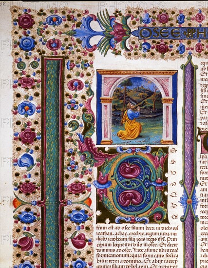 Bible de Borso d'Este, Incipit du Livre du prophète Osée (détail)