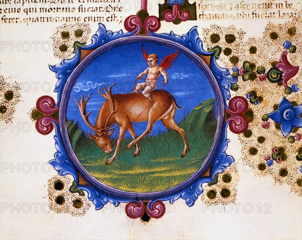 Bible of Borso d'Este, Putto riding on a stag