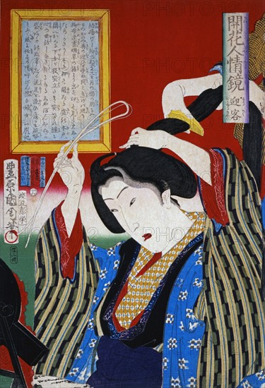 Kunichika, Jeune femme au miroir