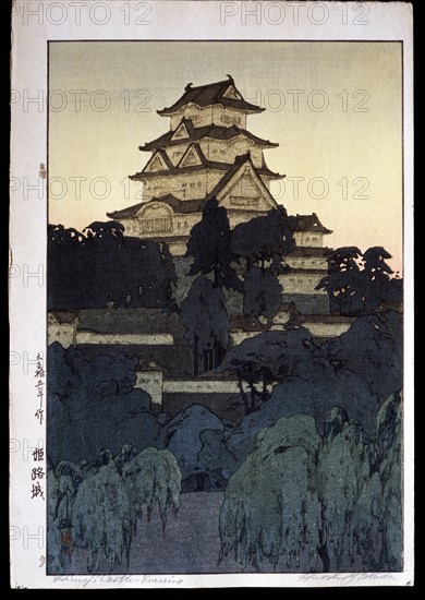 Yoshida, View of the Himeji castle at night