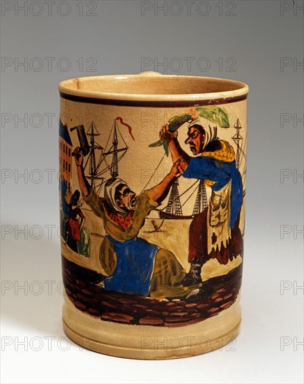 Beaker decorated with satirical scene