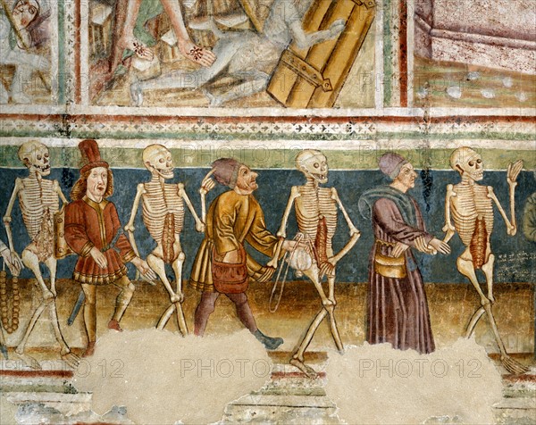 Detail of The Dance of Death cycle fresco in the Hrastovlje Church