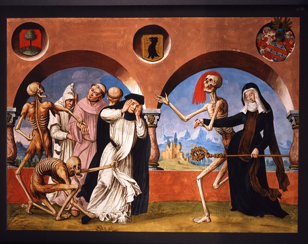 Kauw, The Dance of the Death cycle: Death with different members of the clergy and the Abbess of the monastery