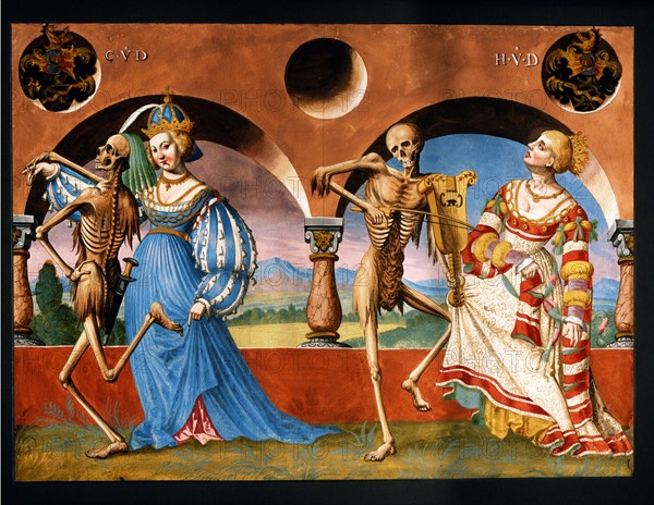 Kauw, The Dance of the Death cycle: Death inviting the Empress to dance and playing a ballad to the Queen
