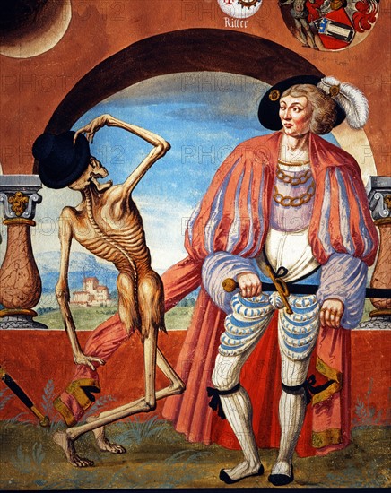 Kauw, The Dance of the Death cycle: Death with the Duke and the Young Count (detail)