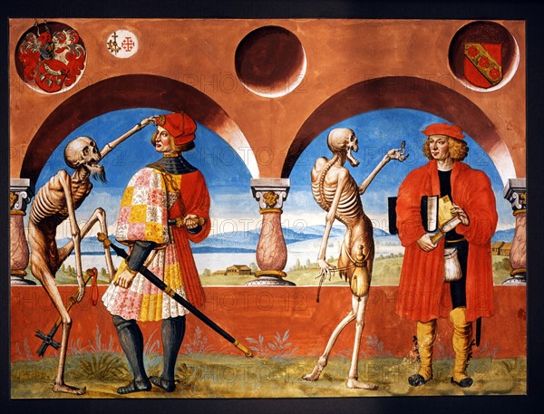 Kauw, La Danse des Morts : la Mort avec le chevalier et le percepteur des impôts