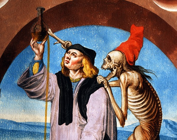 Kauw, The Dance of the Death cycle: Death with the Advocate and the Doctor (detail)