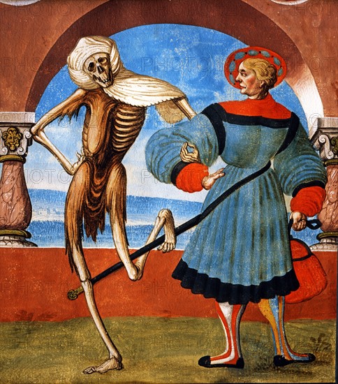 Kauw, The Dance of the Death cycle: Death with the Burgher and the Stallholder (detail)