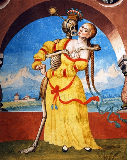 Kauw, The Dance of the Death cycle: Death with the Widow and the Young girl (detail)