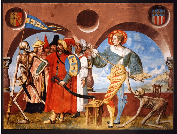 Kauw, The Dance of the Death cycle: Death taking a group of infidels and the painter Niklaus Manuel