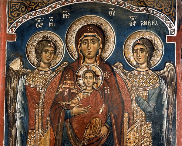 La Vierge et l'Enfant entourés des archanges Michel et Gabriel