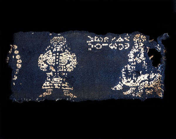 Morceau de tissu d'époque Copte : Figures d'Esopo et Xanthe