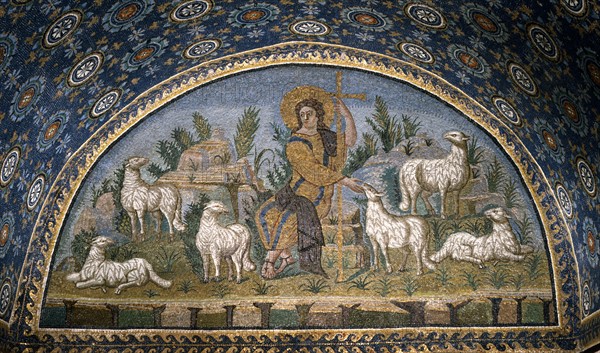 Mausoleum of Galla Placidia in Ravenna: lunette of the Good Shepherd