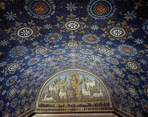 Mausoleum of Galla Placidia in Ravenna: lunette of the Good Shepherd