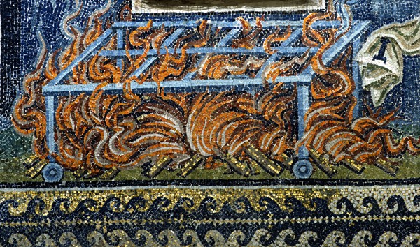 Mausoleum of Galla Placidia in Ravenna : lunette of the martyrdom of St Lawrence (detail)