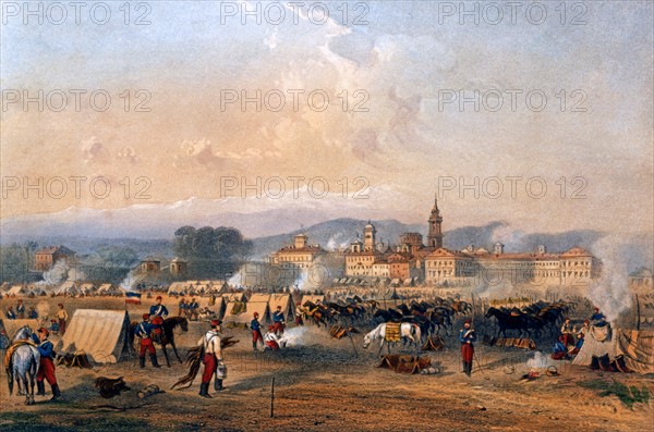 Campement des "Chasseurs d'Afrique" francais, en mars 1859, pendant la 2e guerre d'Indépendance italienne