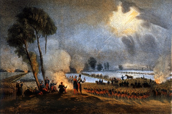 La deuxième Armée Française "Mac Mahon" traverse le fleuve Ticino près de Turbigo, en 1859