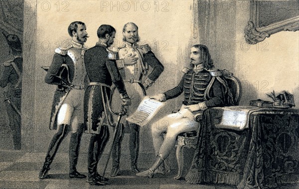 Joachim Murat presents to his collaborators the "Proclamation of Rimini" on March 30, 1815